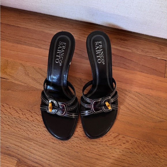 Franco Sarto Strappy Black Leather Sandals Slides‎ Size 8.5 - Picture 2 of 4